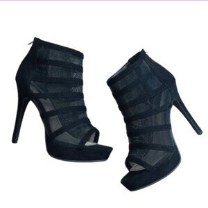 Black Mesh Peep Toe Stiletto Sexy Heels Parker & Sky Suede Zipper Women Size 7